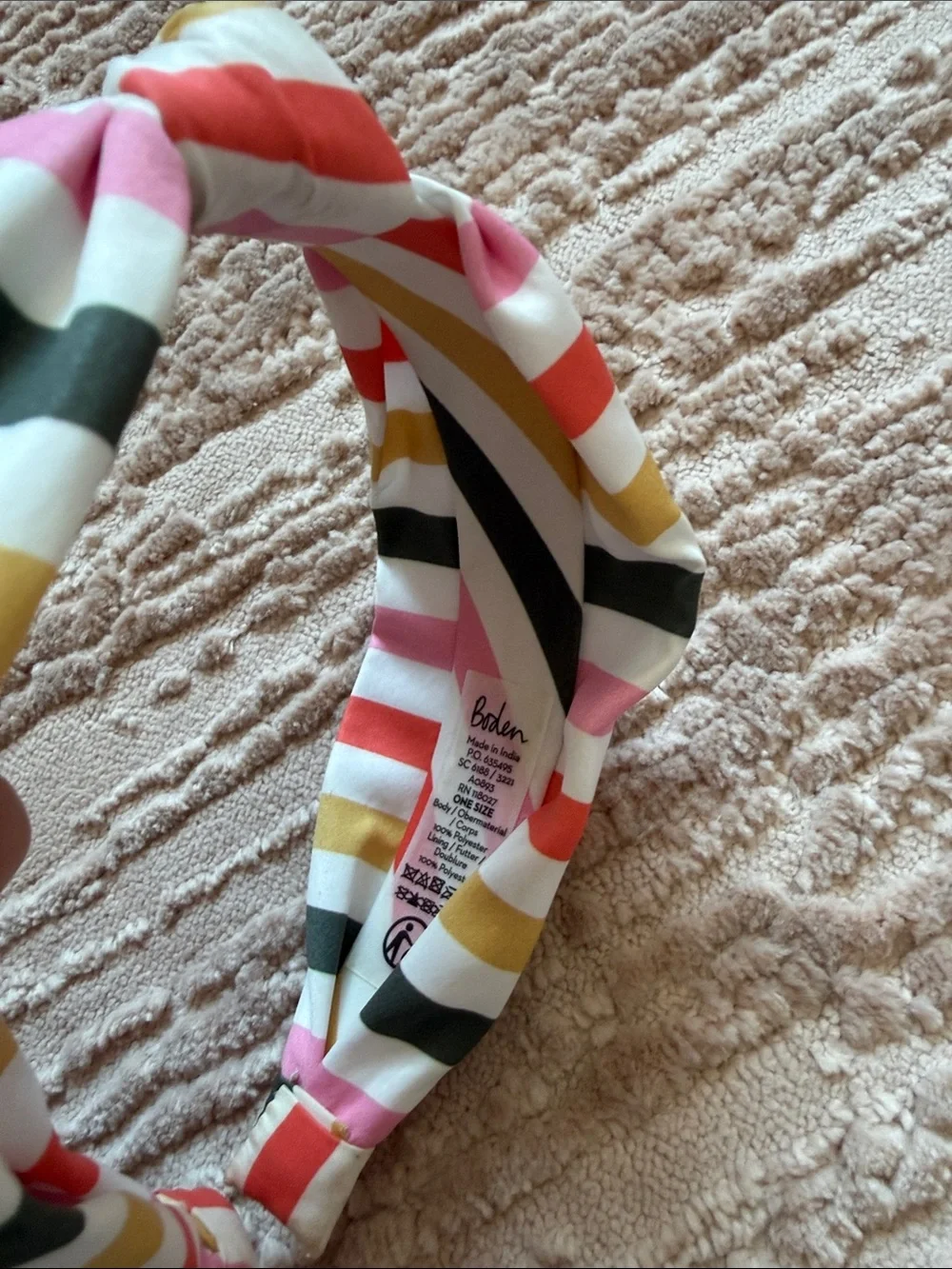 Boden Striped Rainbow Multi-Colored Knot Headband — Pink, Gold, Green & White